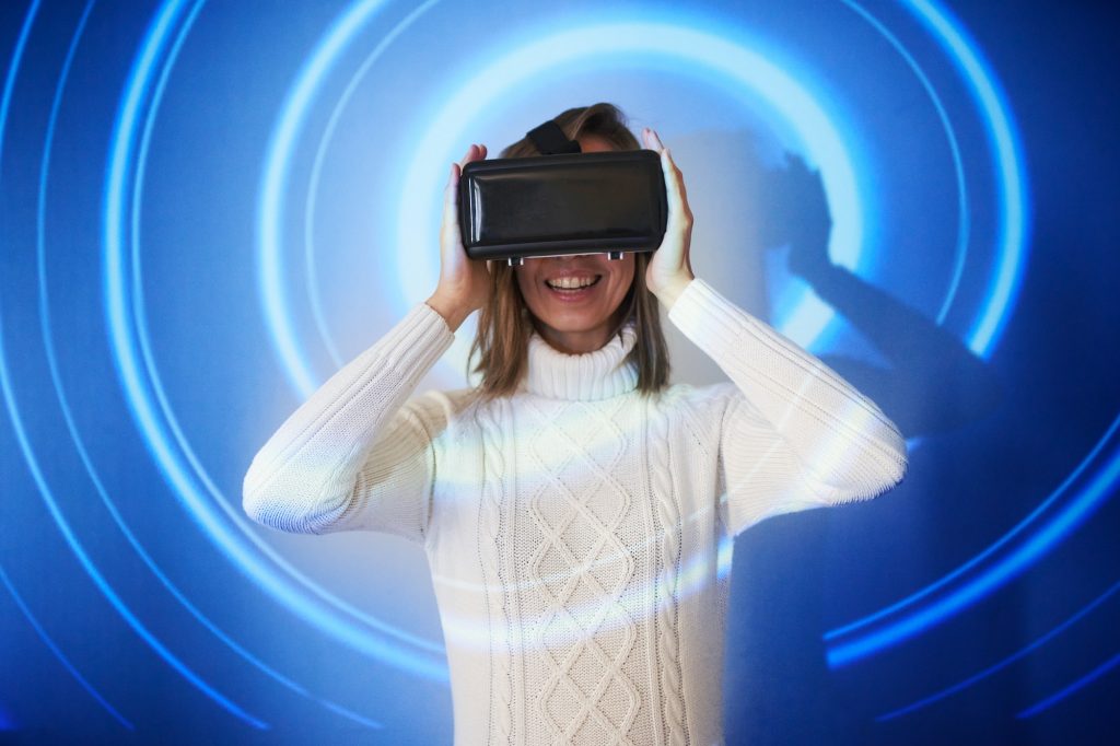 A girl in virtual reality glasses